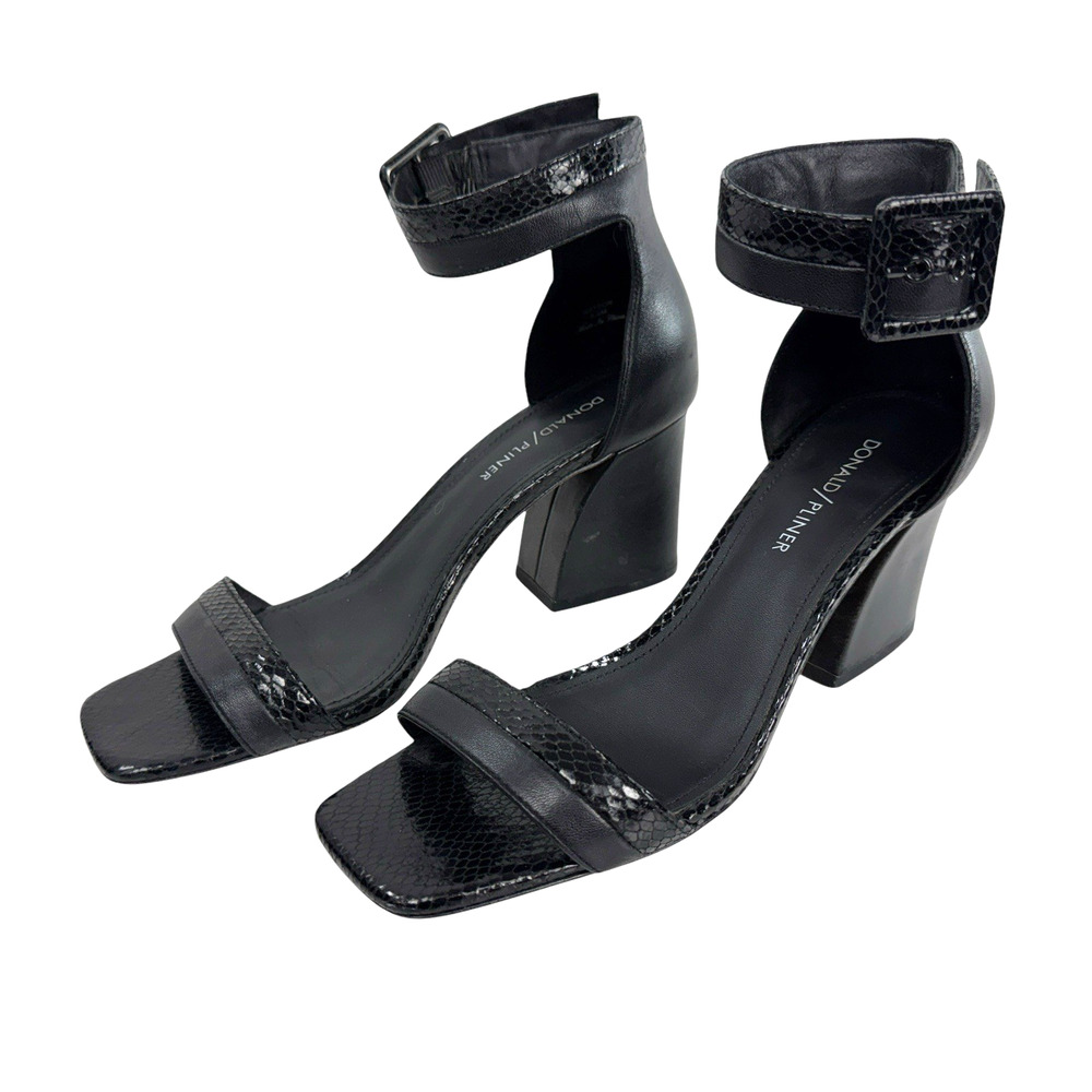 Donald J. Pliner Black Snakeskin-Texture Ankle Strap Sandals